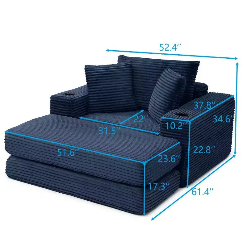 52 Boneless Chaise Lounge, Cloud-Style Single Sofa, 3-in-1 Corduroy Sleeper Sofa for Small Apartments, Living Room, or Bedroom-Panipeachy