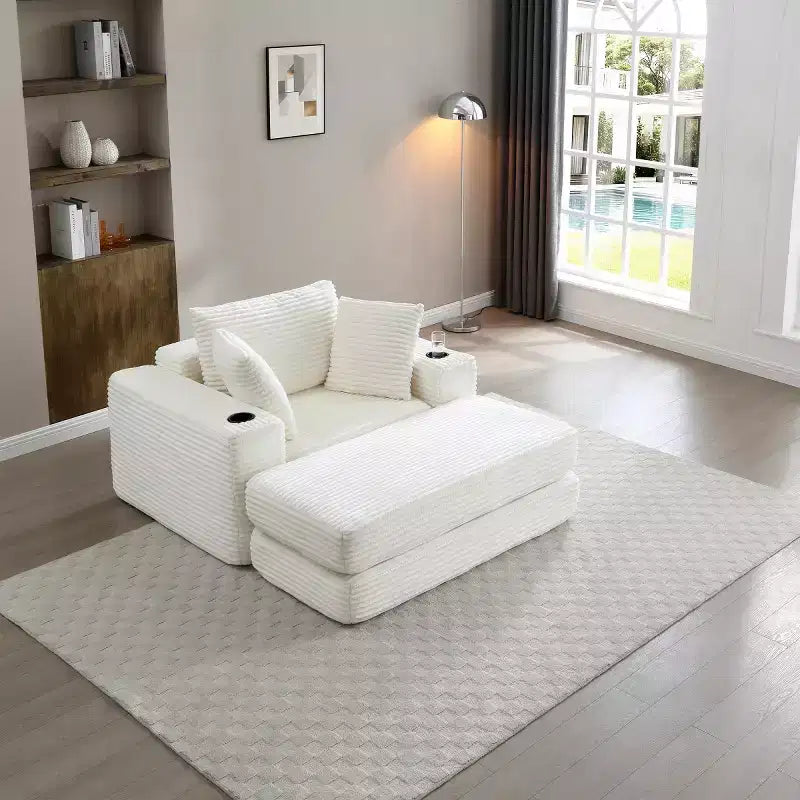 52 Boneless Chaise Lounge, Cloud-Style Single Sofa, 3-in-1 Corduroy Sleeper Sofa for Small Apartments, Living Room, or Bedroom-Panipeachy