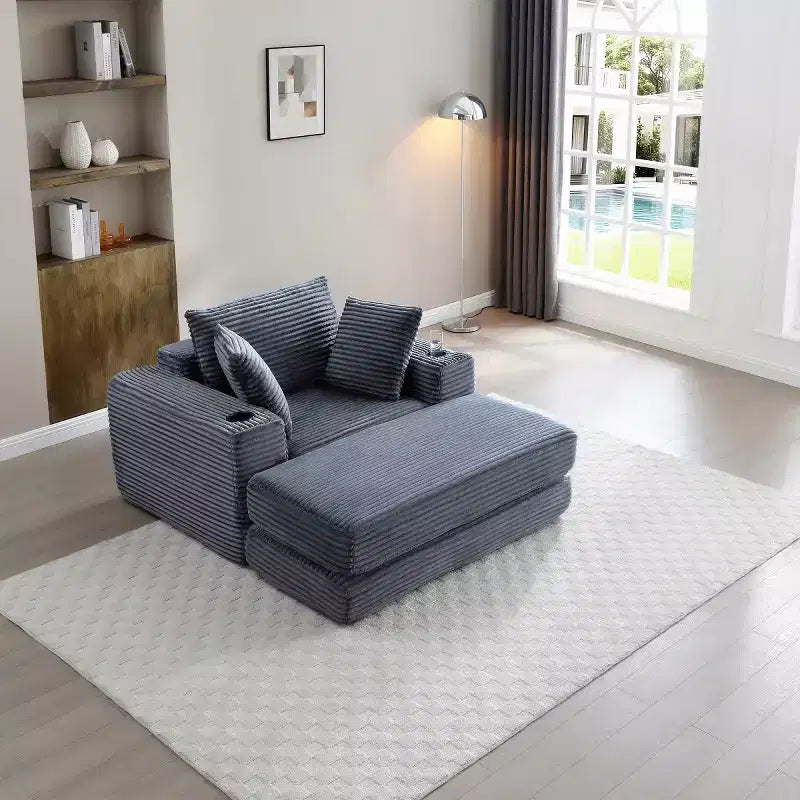 52 Boneless Chaise Lounge, Cloud-Style Single Sofa, 3-in-1 Corduroy Sleeper Sofa for Small Apartments, Living Room, or Bedroom-Panipeachy