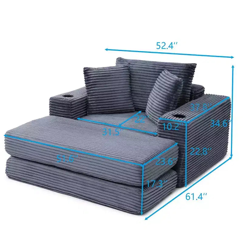 52 Boneless Chaise Lounge, Cloud-Style Single Sofa, 3-in-1 Corduroy Sleeper Sofa for Small Apartments, Living Room, or Bedroom-Panipeachy