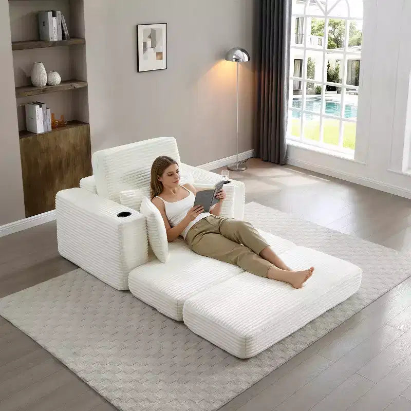 52 Boneless Chaise Lounge, Cloud-Style Single Sofa, 3-in-1 Corduroy Sleeper Sofa for Small Apartments, Living Room, or Bedroom-Panipeachy