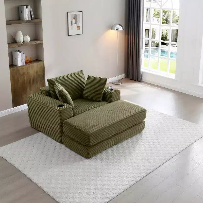52 Boneless Chaise Lounge, Cloud-Style Single Sofa, 3-in-1 Corduroy Sleeper Sofa for Small Apartments, Living Room, or Bedroom-Panipeachy