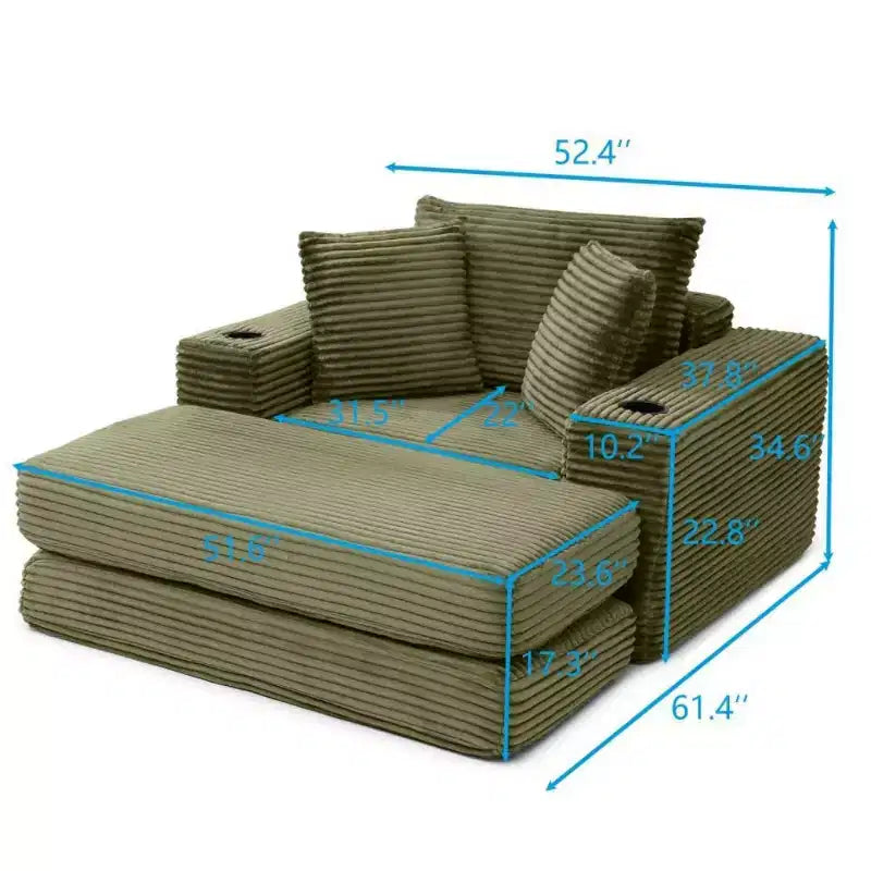 52 Boneless Chaise Lounge, Cloud-Style Single Sofa, 3-in-1 Corduroy Sleeper Sofa for Small Apartments, Living Room, or Bedroom-Panipeachy