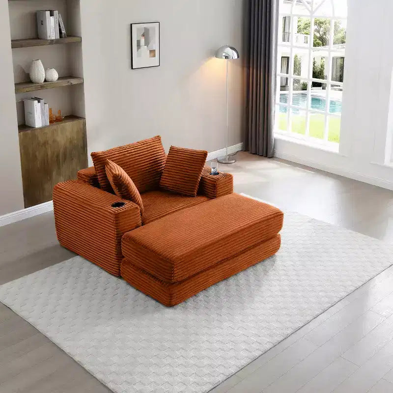 52 Boneless Chaise Lounge, Cloud-Style Single Sofa, 3-in-1 Corduroy Sleeper Sofa for Small Apartments, Living Room, or Bedroom-Panipeachy