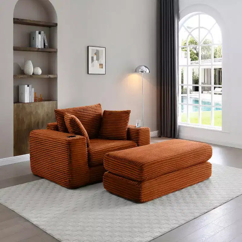 52 Boneless Chaise Lounge, Cloud-Style Single Sofa, 3-in-1 Corduroy Sleeper Sofa for Small Apartments, Living Room, or Bedroom-Panipeachy