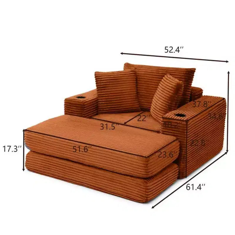 52 Boneless Chaise Lounge, Cloud-Style Single Sofa, 3-in-1 Corduroy Sleeper Sofa for Small Apartments, Living Room, or Bedroom-Panipeachy