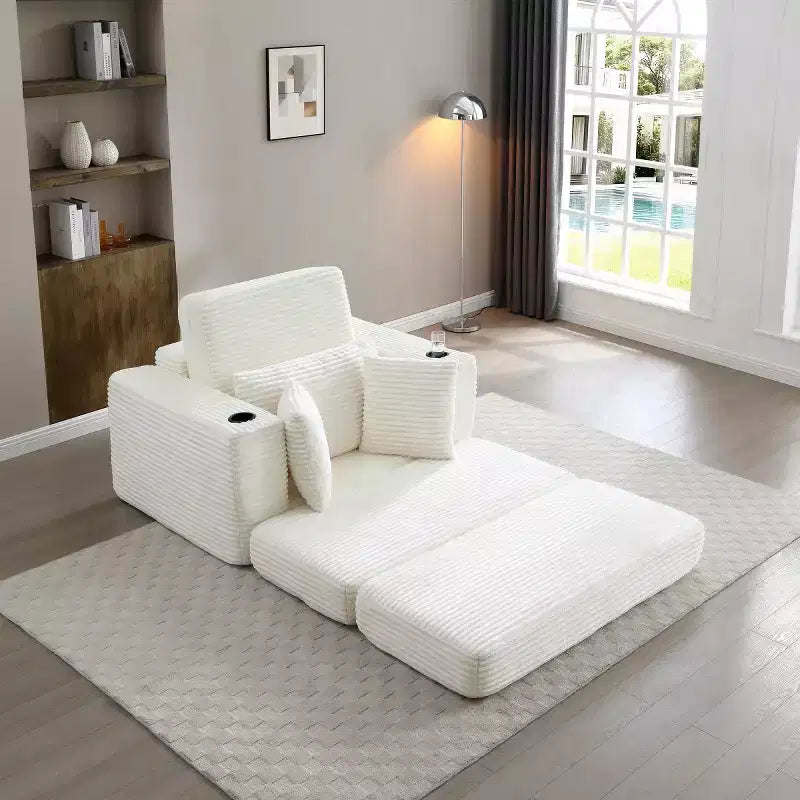 52 Boneless Chaise Lounge, Cloud-Style Single Sofa, 3-in-1 Corduroy Sleeper Sofa for Small Apartments, Living Room, or Bedroom-Panipeachy