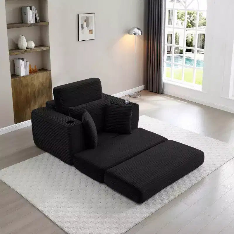 52 Chaise longue sans dossier, canapé simple style nuage, canapé-lit 3-en-1 en velours côtelé pour petits appartements, salon ou chambre-Panipeachy