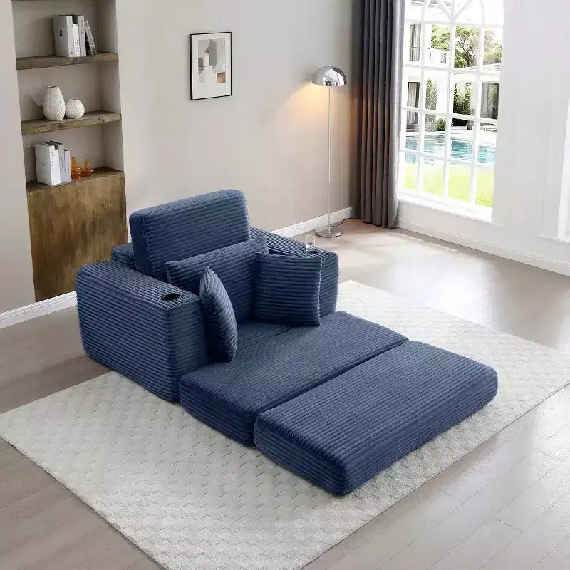 52 Chaise longue sans dossier, canapé simple style nuage, canapé-lit 3-en-1 en velours côtelé pour petits appartements, salon ou chambre-Panipeachy