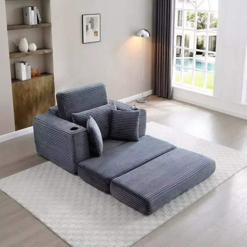 52 Chaise longue sans dossier, canapé simple style nuage, canapé-lit 3-en-1 en velours côtelé pour petits appartements, salon ou chambre-Panipeachy
