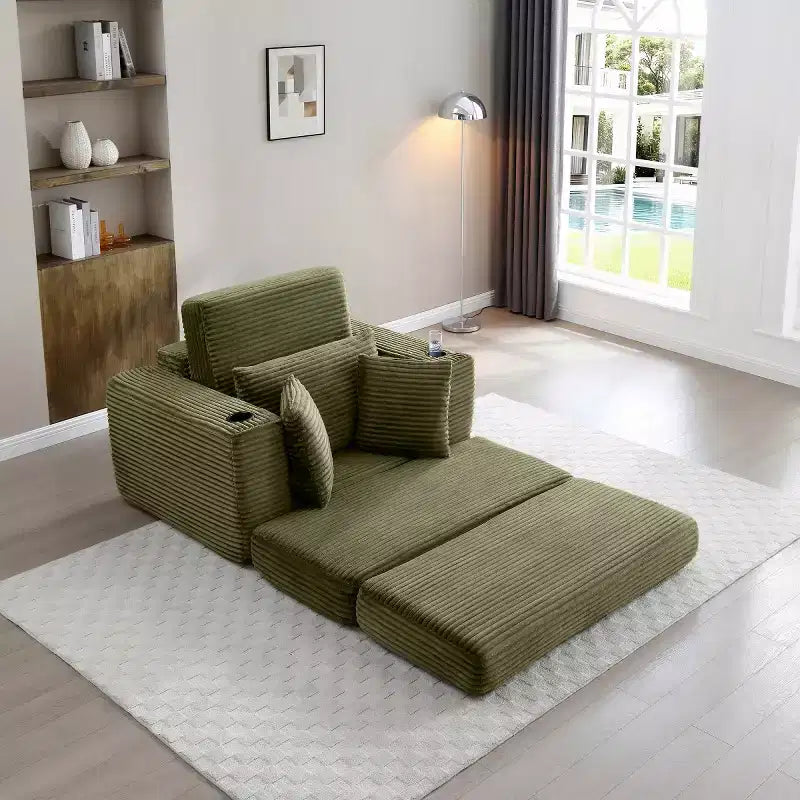 52 Chaise longue sans dossier, canapé simple style nuage, canapé-lit 3-en-1 en velours côtelé pour petits appartements, salon ou chambre-Panipeachy