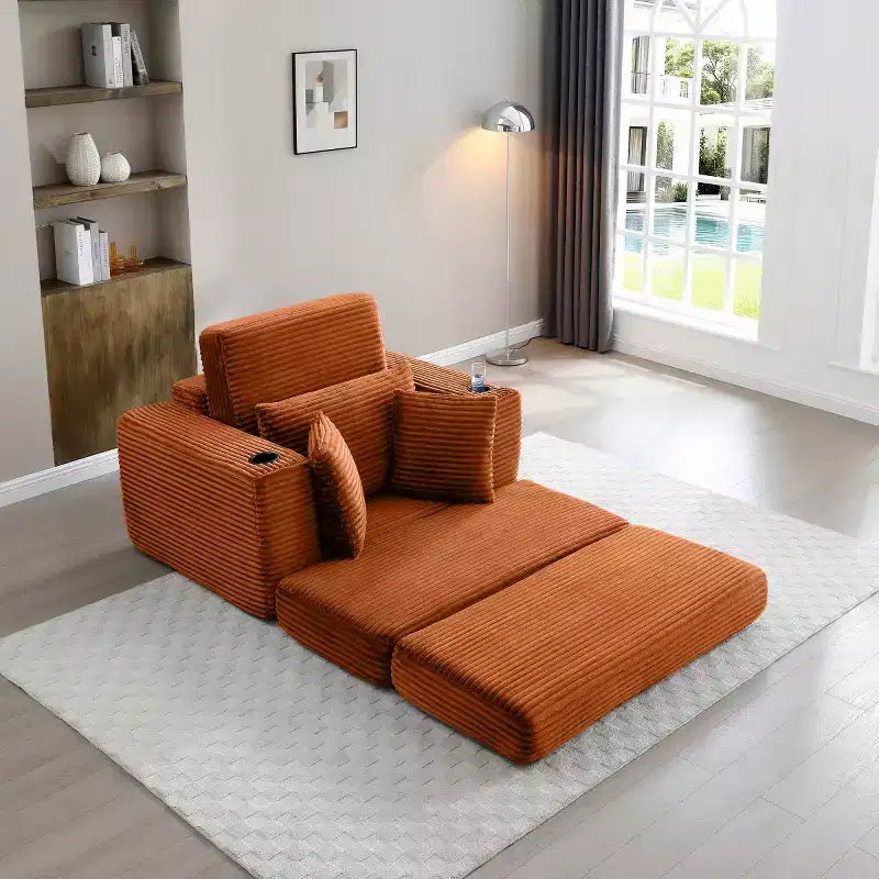 52 Chaise longue sans dossier, canapé simple style nuage, canapé-lit 3-en-1 en velours côtelé pour petits appartements, salon ou chambre-Panipeachy
