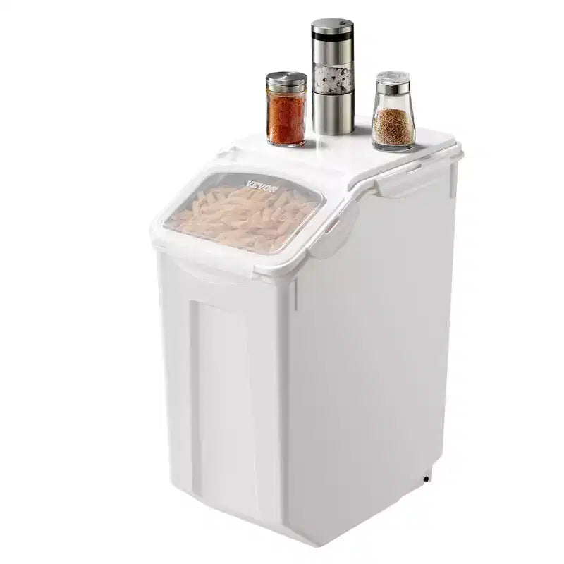 VIYET 4.5Gal/20L 1Pack Airtight Food Storage Container, Wheels & Measuring Cup for Rice Pet Food Grain Flour,white