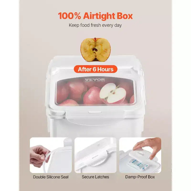 VIYET 4.5Gal/20L 1Pack Airtight Food Storage Container, Wheels & Measuring Cup for Rice Pet Food Grain Flour,white