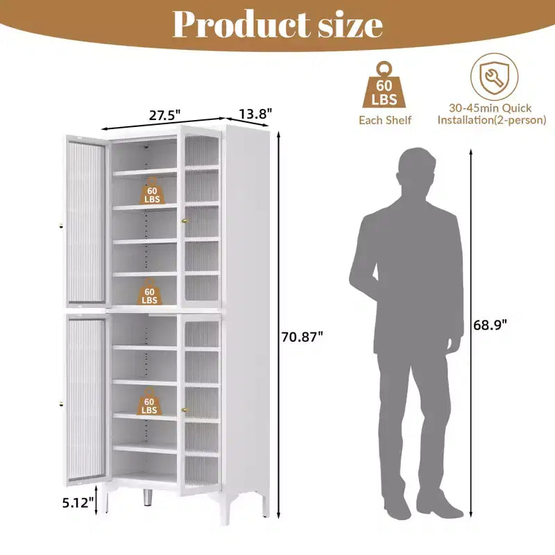Bekrvio 71 Large Metal Shoe Cabinet with Doors, Adjustable Shelves, Shoe Closet Storage for Entryway Hallway Living Room