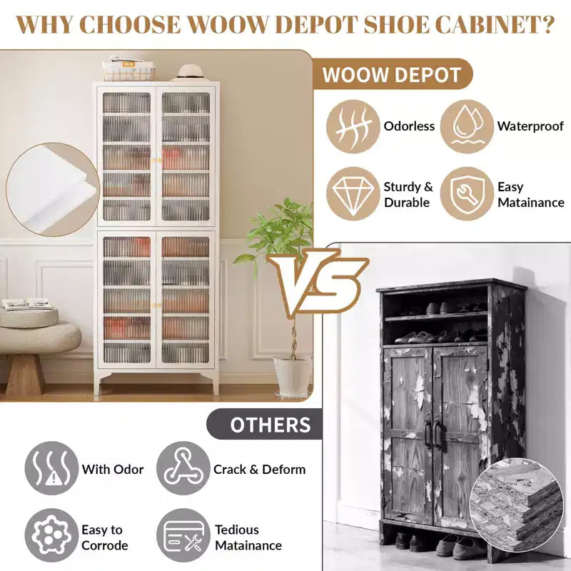 Bekrvio 71 Large Metal Shoe Cabinet with Doors, Adjustable Shelves, Shoe Closet Storage for Entryway Hallway Living Room