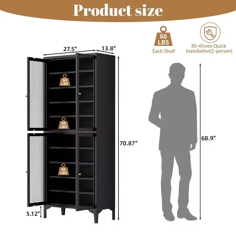 Bekrvio 71 Large Metal Shoe Cabinet with Doors, Adjustable Shelves, Shoe Closet Storage for Entryway Hallway Living Room
