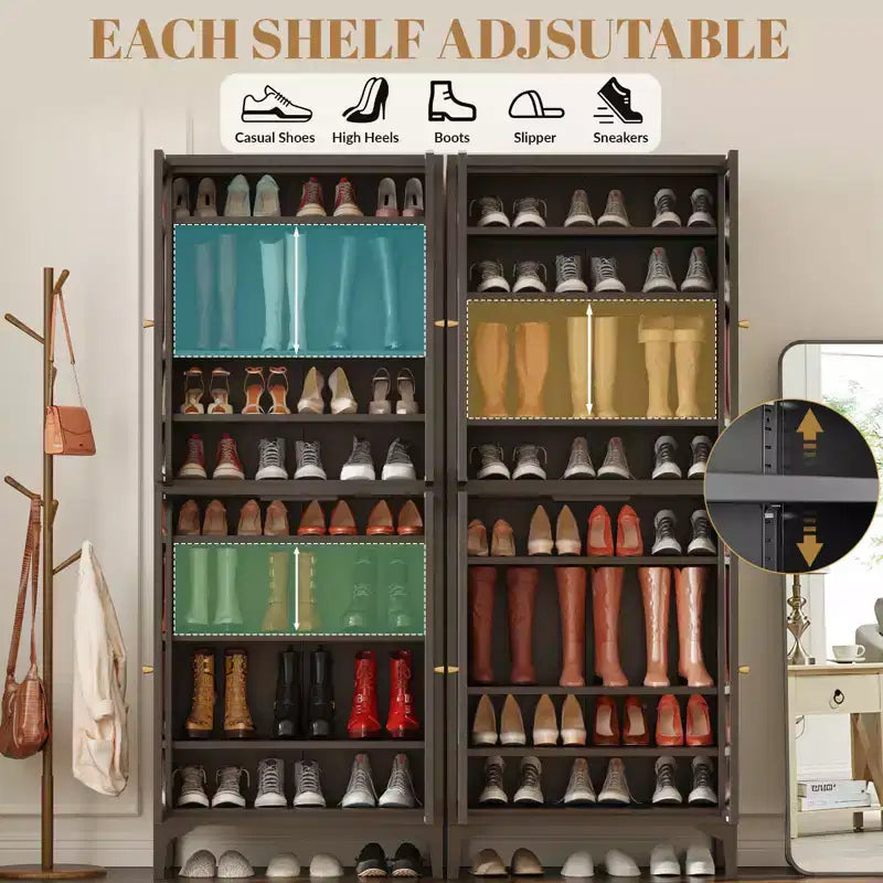 Bekrvio 71 Large Metal Shoe Cabinet with Doors, Adjustable Shelves, Shoe Closet Storage for Entryway Hallway Living Room