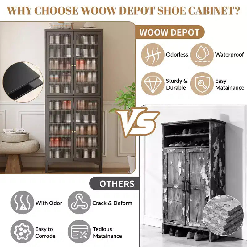 Bekrvio 71 Large Metal Shoe Cabinet with Doors, Adjustable Shelves, Shoe Closet Storage for Entryway Hallway Living Room