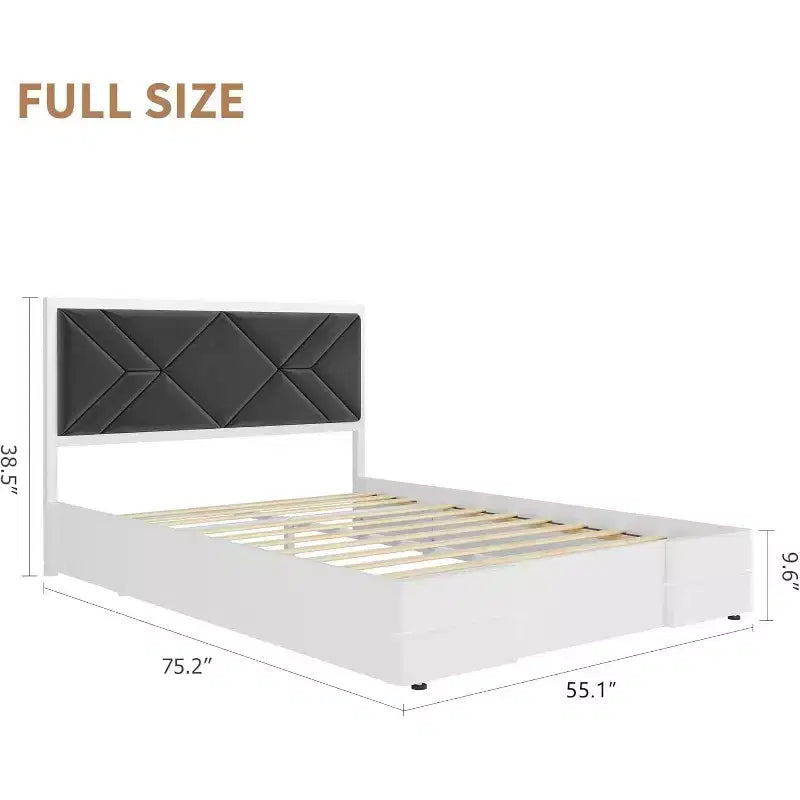 King Size Upholstered Bed Frame, Tufted Design Soft Headboard, Wooden Slat Support, Mattress Foundation, Stable & Quiet Full Bed Frame for Bedroom