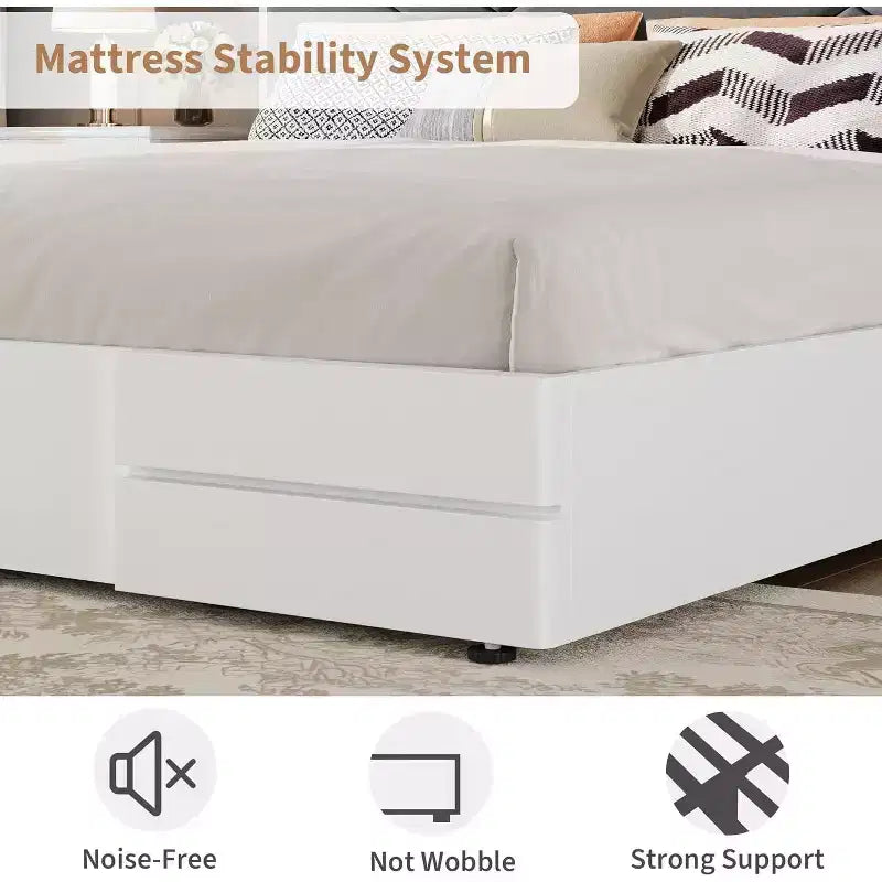 King Size Upholstered Bed Frame, Tufted Design Soft Headboard, Wooden Slat Support, Mattress Foundation, Stable & Quiet Full Bed Frame for Bedroom