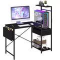 Bestier 45 RGB LED Gaming Desk with Headphone Hook & Drawer, Reversible Ergonomic Computer Desk Gamer Table with Storage Bag for Home Office, Black