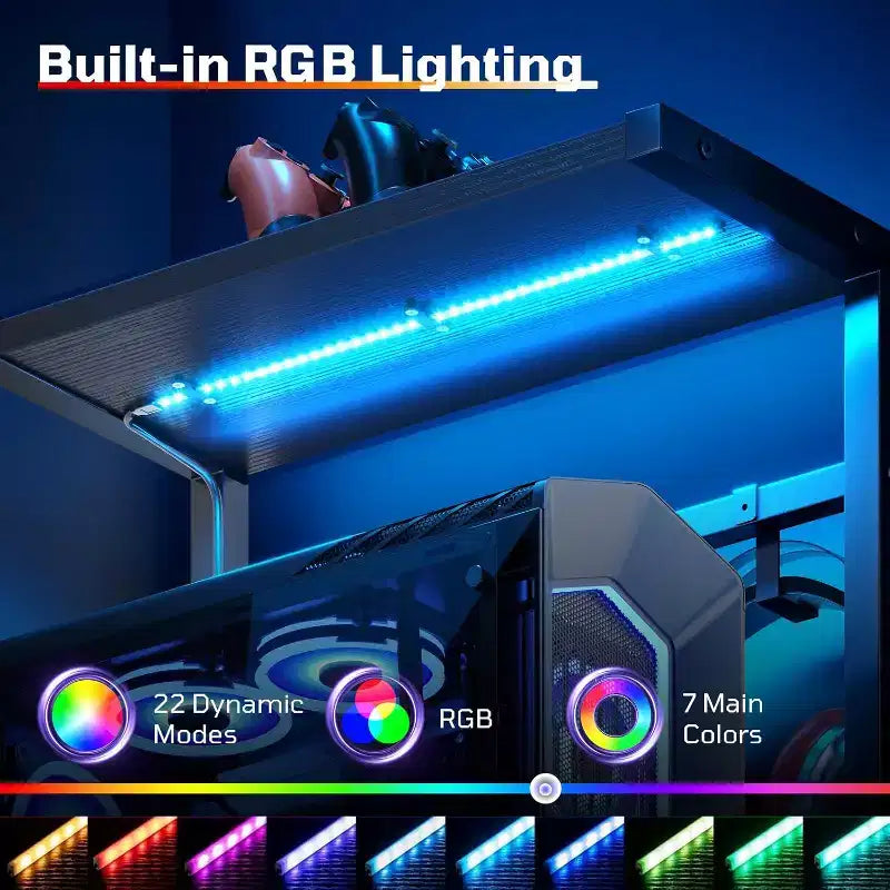 Bestier 45 RGB LED Gaming Desk with Headphone Hook & Drawer, Reversible Ergonomic Computer Desk Gamer Table with Storage Bag for Home Office, Black