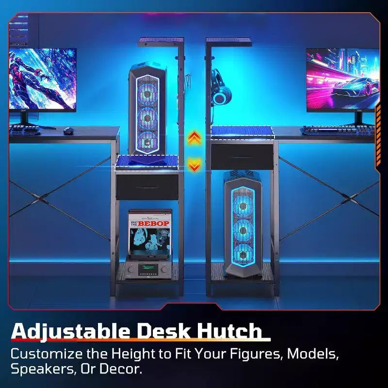 Bestier 45 RGB LED Gaming Desk with Headphone Hook & Drawer, Reversible Ergonomic Computer Desk Gamer Table with Storage Bag for Home Office, Black