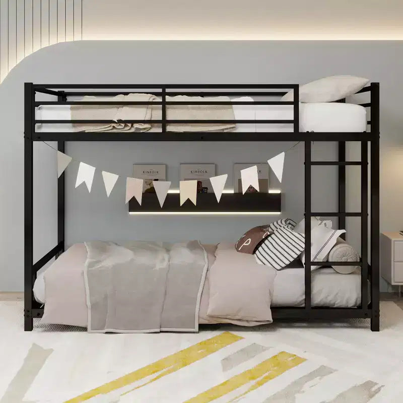 GDFStudio Ayaan Modern Metal Bunk Bed with Safety Guardrail and Ladder Design