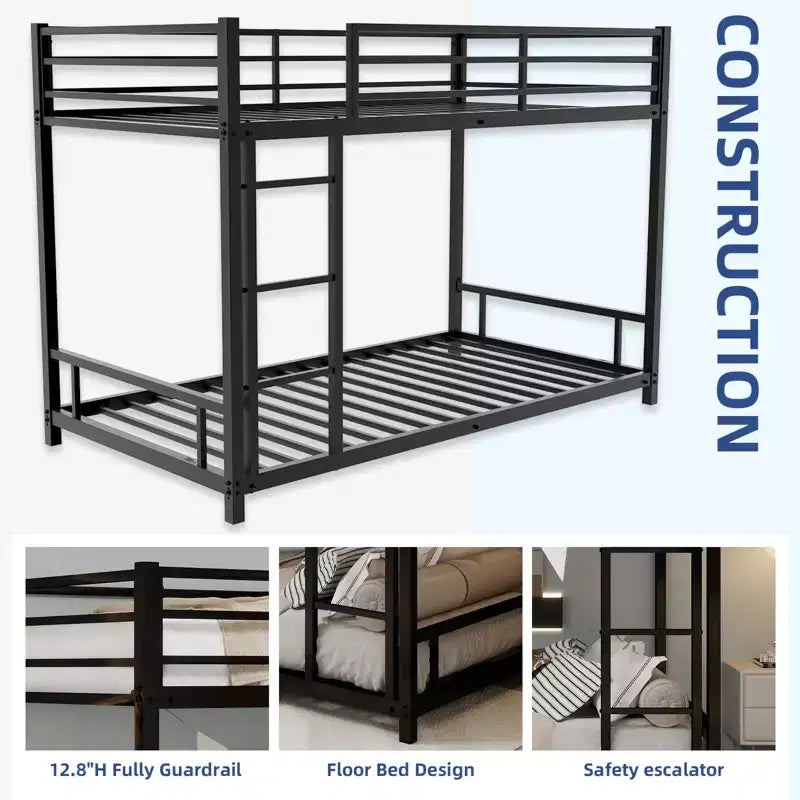 GDFStudio Ayaan Modern Metal Bunk Bed with Safety Guardrail and Ladder Design