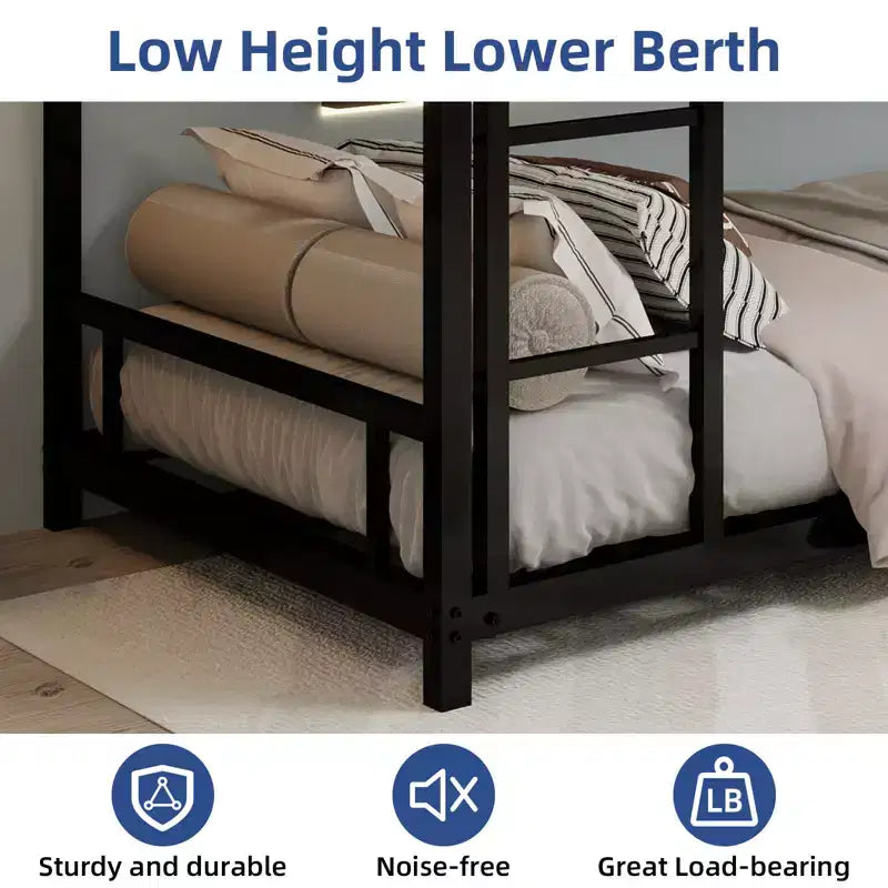 GDFStudio Ayaan Modern Metal Bunk Bed with Safety Guardrail and Ladder Design