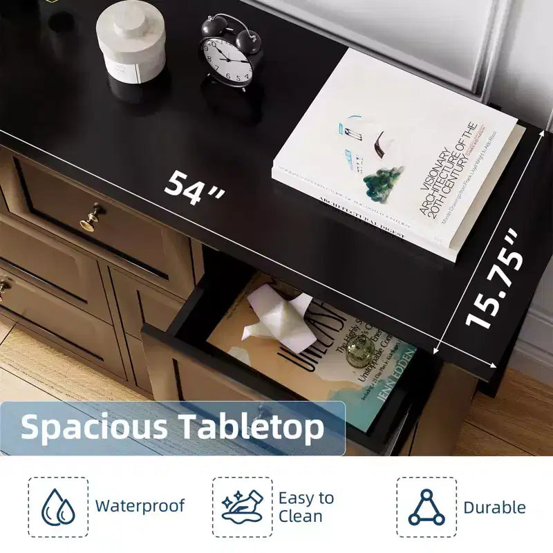 Modern 7-Drawer Wide Dresser with Metal Knobs, Wood Storage Chest for Bedroom, Hallway, or Entryway Organization