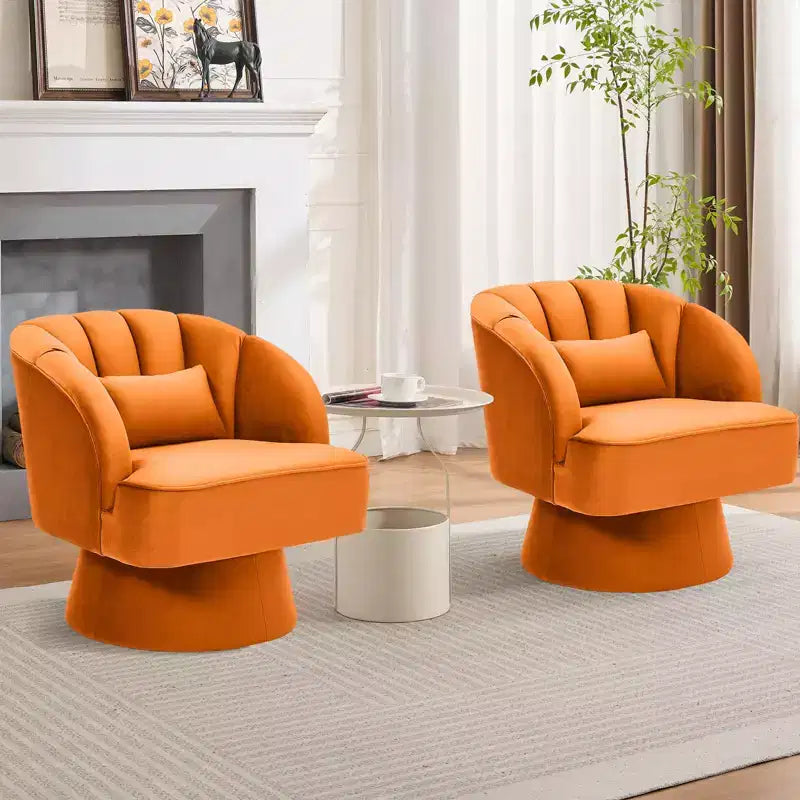 Modern 360 Swivel Barrel Accent Chair, Velvet Upholstered Lounge Chair with Plush Padding, Morandi Orange