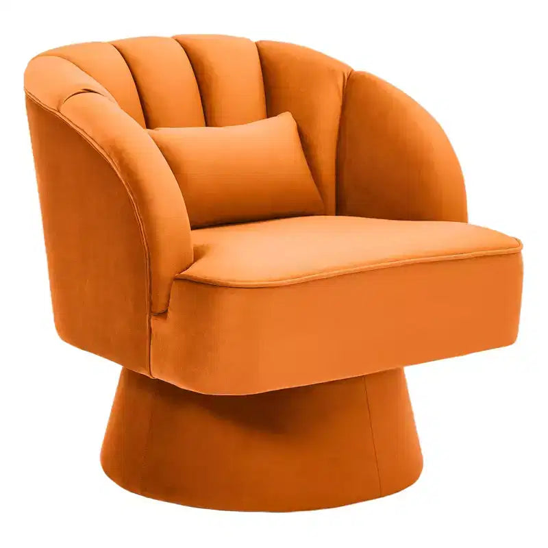Modern 360 Swivel Barrel Accent Chair, Velvet Upholstered Lounge Chair with Plush Padding, Morandi Orange