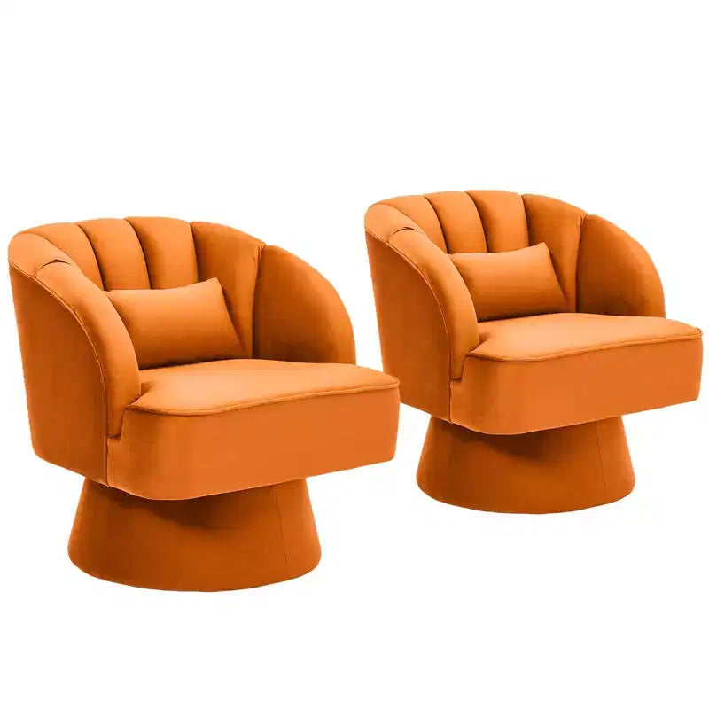 Modern 360 Swivel Barrel Accent Chair, Velvet Upholstered Lounge Chair with Plush Padding, Morandi Orange