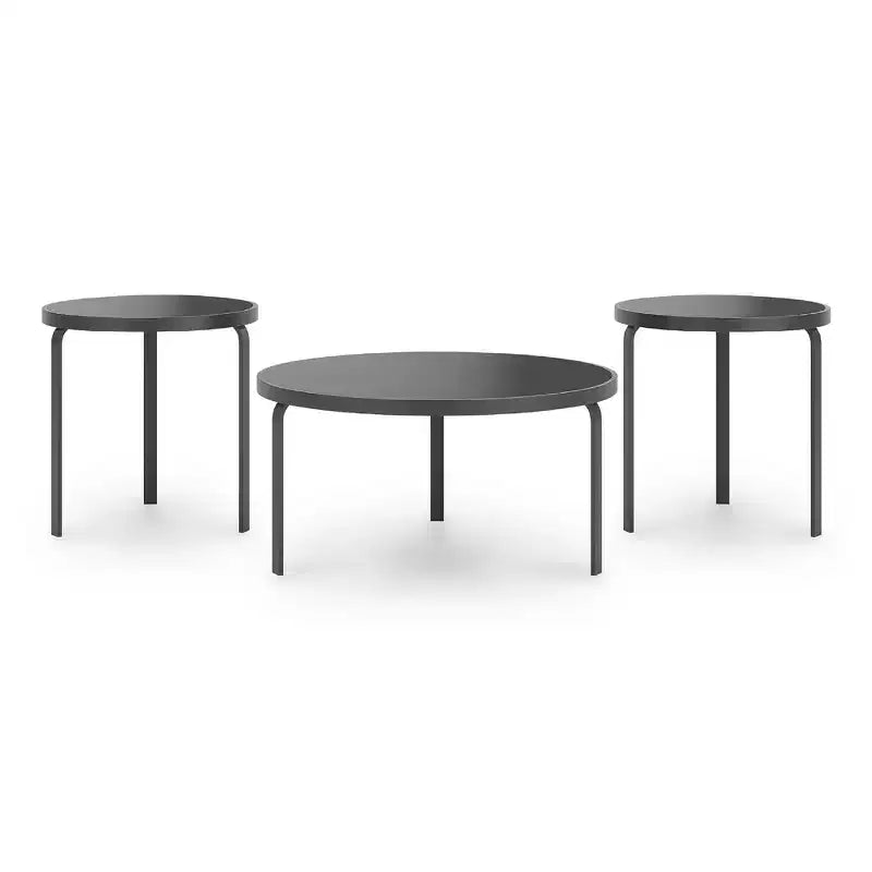 Signature Design by Ashley Dorylin Occasional Table Set, Coffee Table and 2 End Tables, Black Metal and Glass