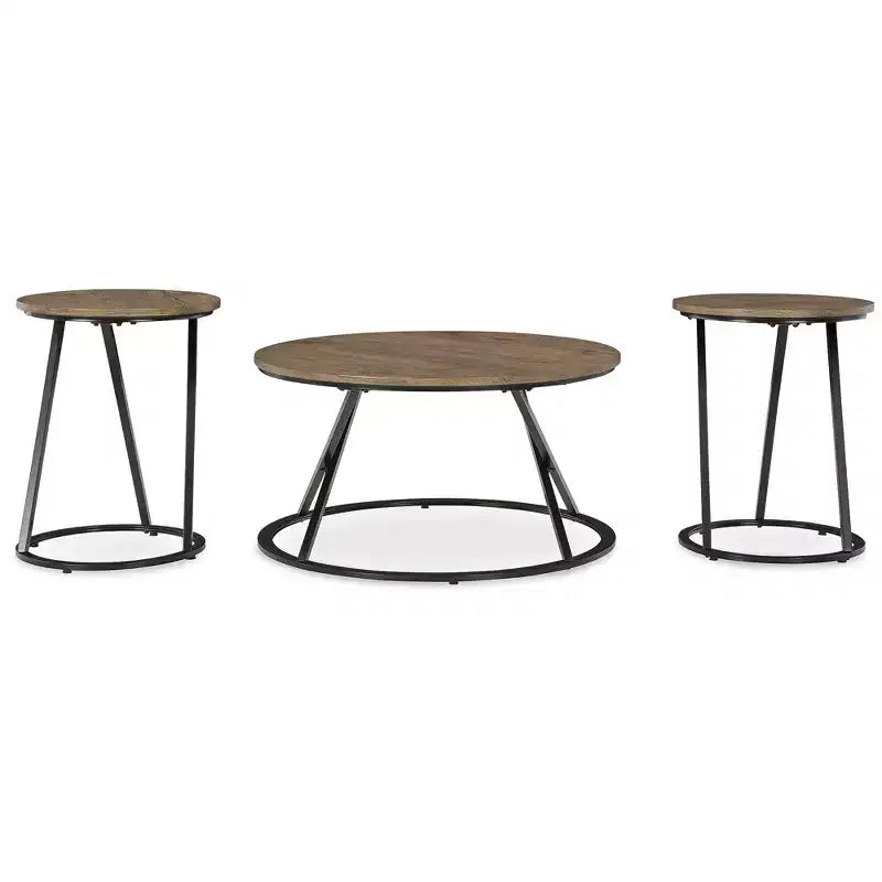 Signature Design by Ashley Cassbryn Occasional Table Set, Coffee Table and 2 End Tables, Brown Wood-Look Top with Black Metal Frame