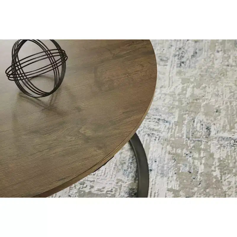 Signature Design by Ashley Cassbryn Occasional Table Set, Coffee Table and 2 End Tables, Brown Wood-Look Top with Black Metal Frame