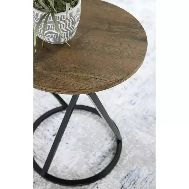 Signature Design by Ashley Cassbryn Occasional Table Set, Coffee Table and 2 End Tables, Brown Wood-Look Top with Black Metal Frame