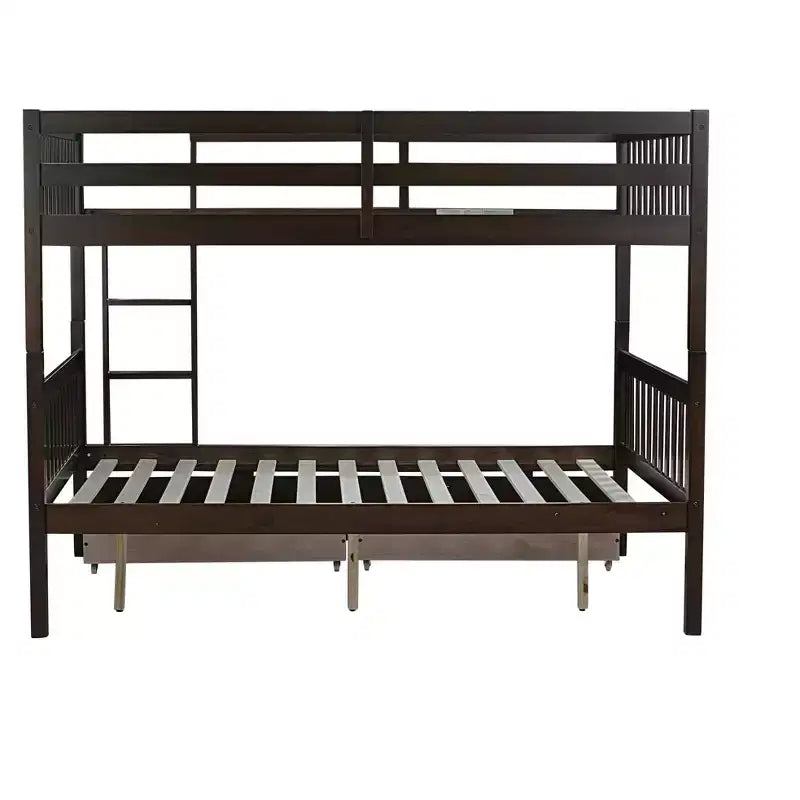 Bellemave Full Over Full Bunk Bed with 2 Drawers and Ladder , Rubber Wood Bunk Bed with Safety Guardrails ,Convertible into 2 Full Beds