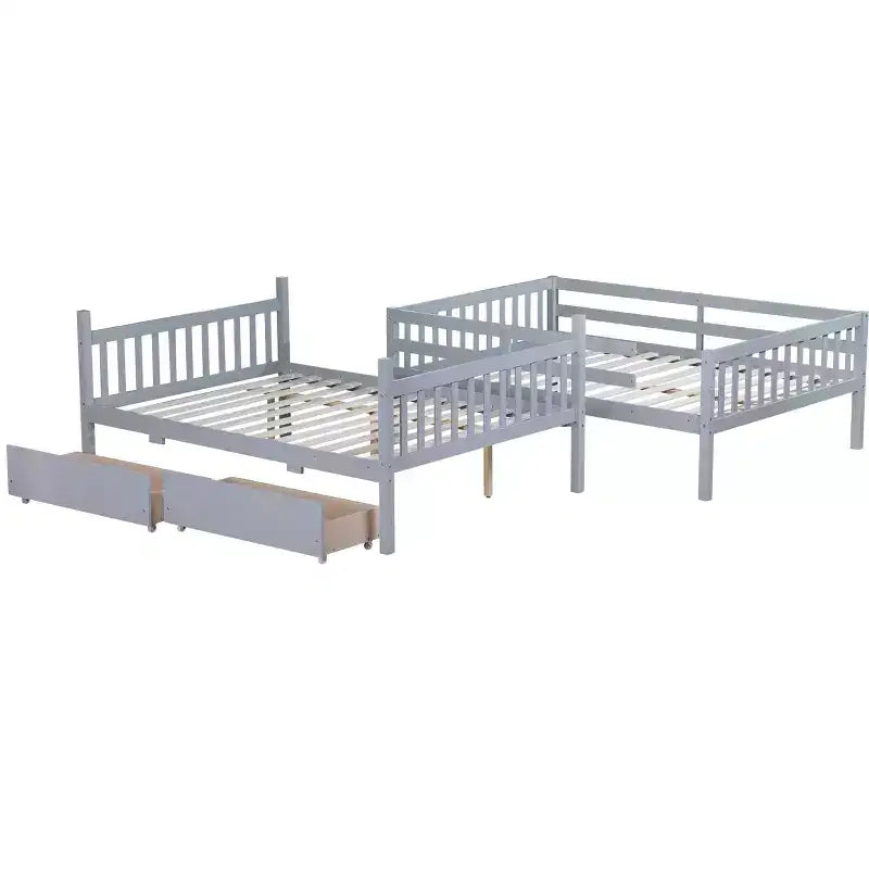 Bellemave Full Over Full Bunk Bed with 2 Drawers and Ladder , Rubber Wood Bunk Bed with Safety Guardrails ,Convertible into 2 Full Beds