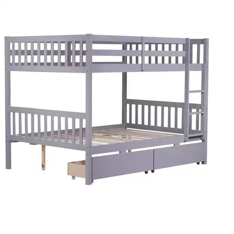 Bellemave Full Over Full Bunk Bed with 2 Drawers and Ladder , Rubber Wood Bunk Bed with Safety Guardrails ,Convertible into 2 Full Beds