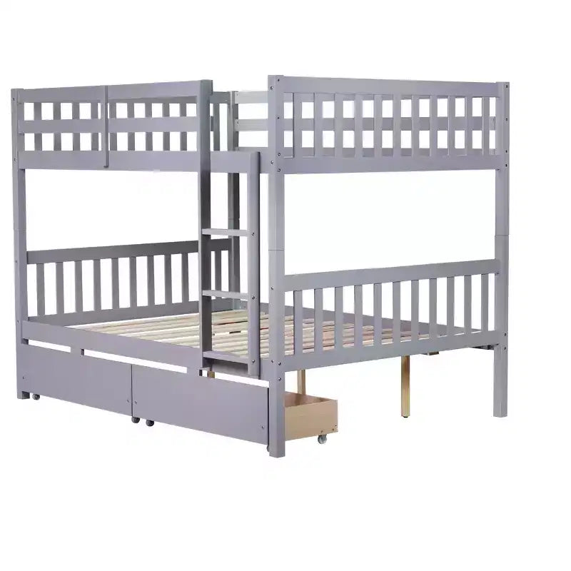 Bellemave Full Over Full Bunk Bed with 2 Drawers and Ladder , Rubber Wood Bunk Bed with Safety Guardrails ,Convertible into 2 Full Beds