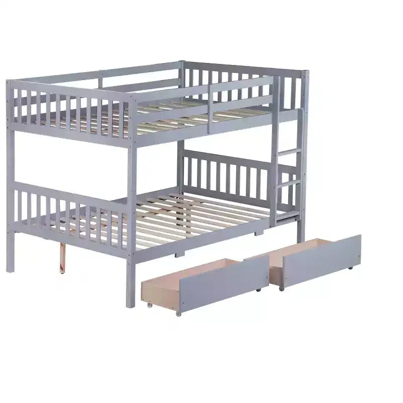 Bellemave Full Over Full Bunk Bed with 2 Drawers and Ladder , Rubber Wood Bunk Bed with Safety Guardrails ,Convertible into 2 Full Beds