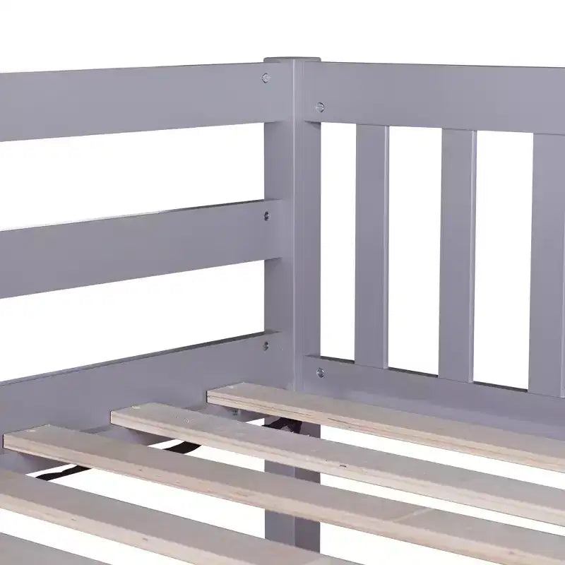 Bellemave Full Over Full Bunk Bed with 2 Drawers and Ladder , Rubber Wood Bunk Bed with Safety Guardrails ,Convertible into 2 Full Beds