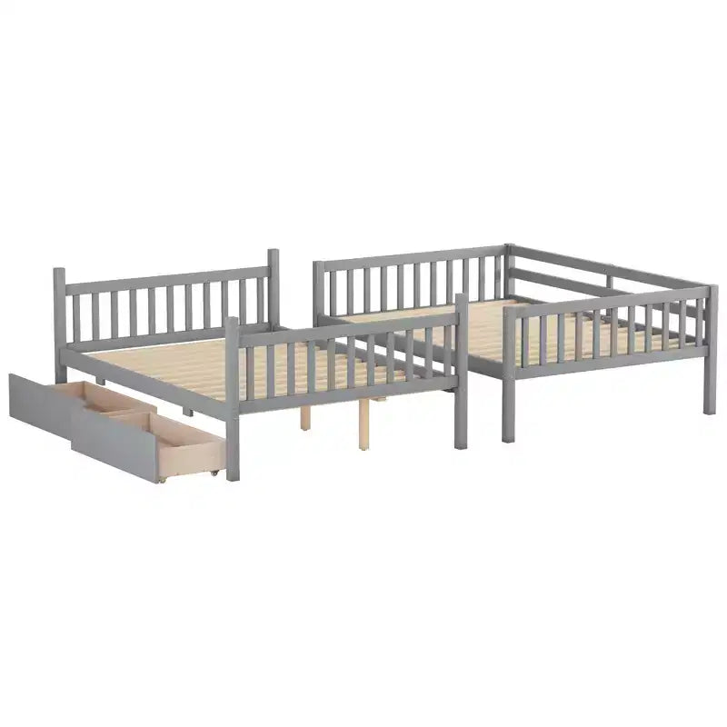 Bellemave Full Over Full Bunk Bed with 2 Drawers and Ladder , Rubber Wood Bunk Bed with Safety Guardrails ,Convertible into 2 Full Beds