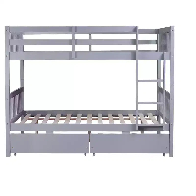 Bellemave Full Over Full Bunk Bed with 2 Drawers and Ladder , Rubber Wood Bunk Bed with Safety Guardrails ,Convertible into 2 Full Beds