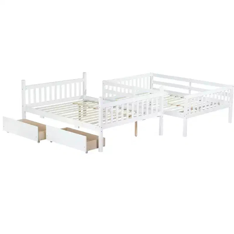 Bellemave Full Over Full Bunk Bed with 2 Drawers and Ladder , Rubber Wood Bunk Bed with Safety Guardrails ,Convertible into 2 Full Beds
