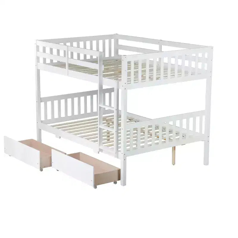 Bellemave Full Over Full Bunk Bed with 2 Drawers and Ladder , Rubber Wood Bunk Bed with Safety Guardrails ,Convertible into 2 Full Beds