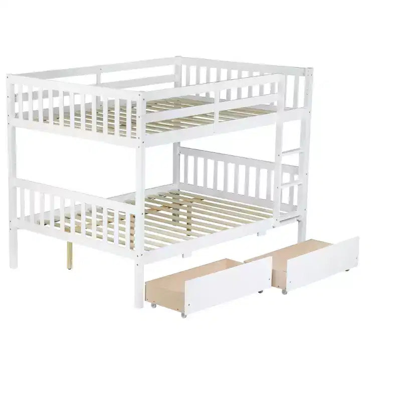 Bellemave Full Over Full Bunk Bed with 2 Drawers and Ladder , Rubber Wood Bunk Bed with Safety Guardrails ,Convertible into 2 Full Beds